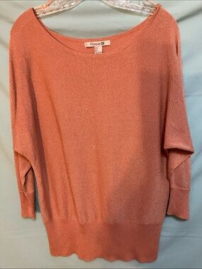 Forever 21 Shimmery Coral Scoop Neck Sweater